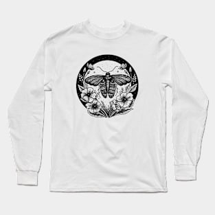 Dark academia moth and flowers Long Sleeve T-Shirt